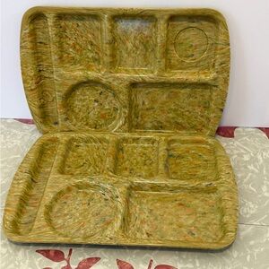 Vintage 50’s 2 Prolon Multicolor Confetti  Melamine Divided Cafeteria Diner Tray